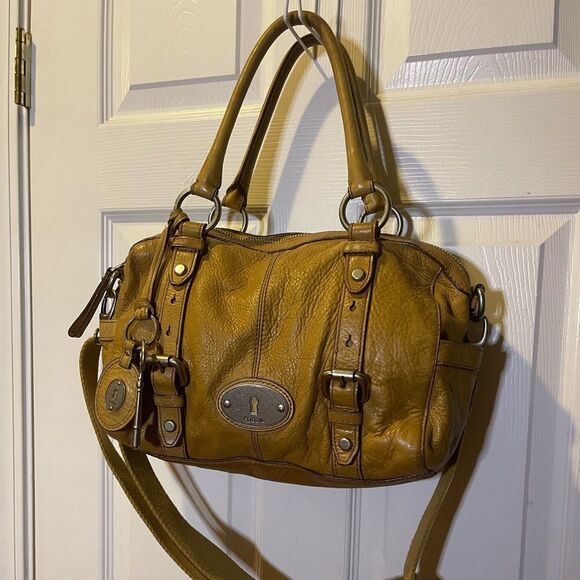 Fossil long live vintage Pebbled Leather Marlow tan Satchel/Shoulder bag . - Picture 1 of 14